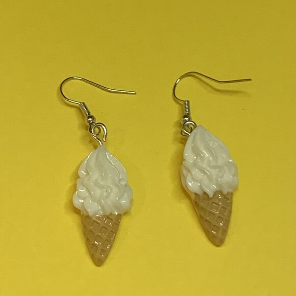Ice Cream Cone Earring, Funny Food Earring, Gift Idea, Vanilla Ice Cream Cone - Picture 2 of 5